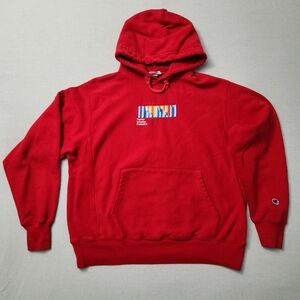 Mens Champion Reverse Weave Art Box Logo Hoodie Sz L Red